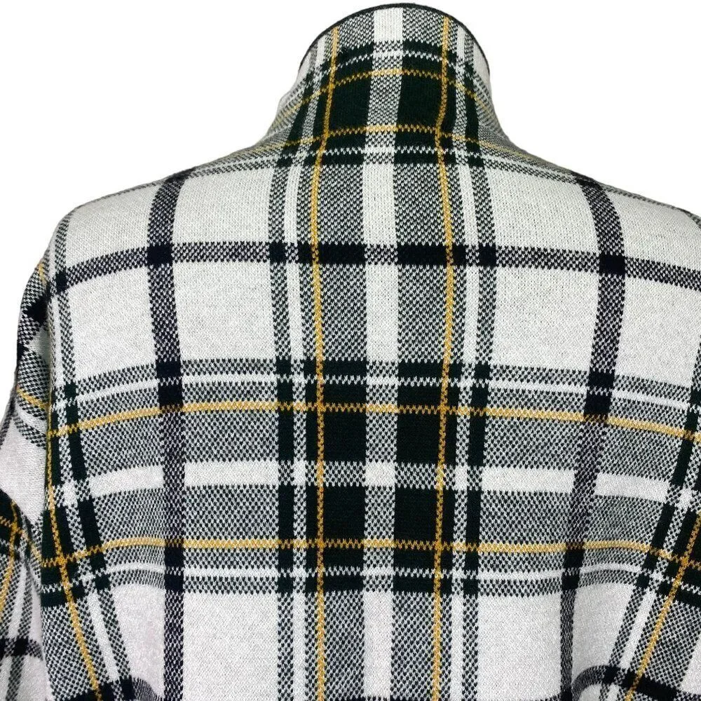 Tahari Green Plaid Mock Neck Sweater Size Medium